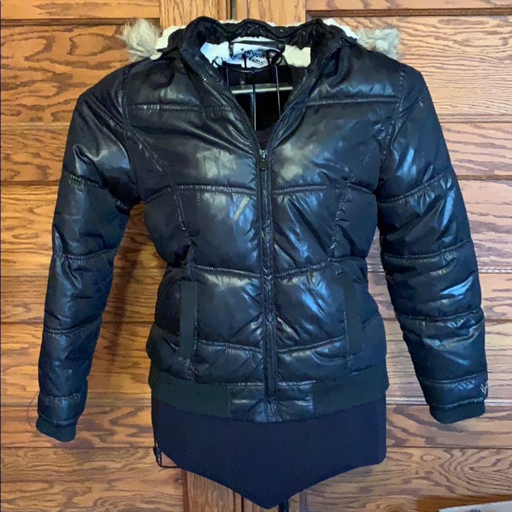 Justice black puffer coat with hood